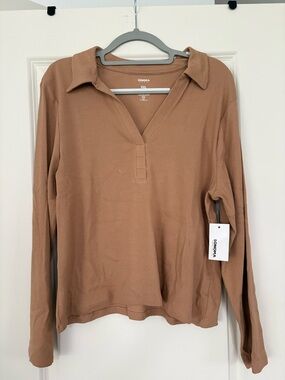 Sonoma Long-Sleeve Polo Top in Camel Tan